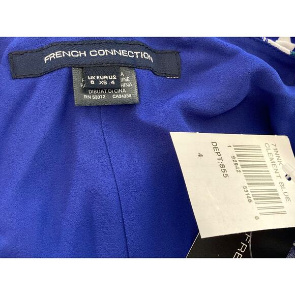 French Connection V-Neck Surplice Side Tie Wrap Midi Dress Sz 4 Clement Blue NWT - Picture 7 of 8